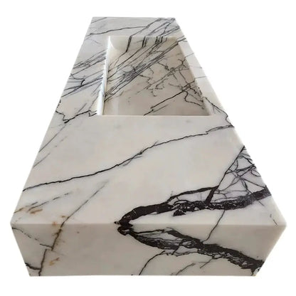 Handcrafted Wall Mount Natural Marble Bathroom Sink Polished