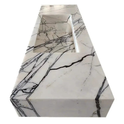 Handcrafted Wall Mount Natural Marble Bathroom Sink Polished