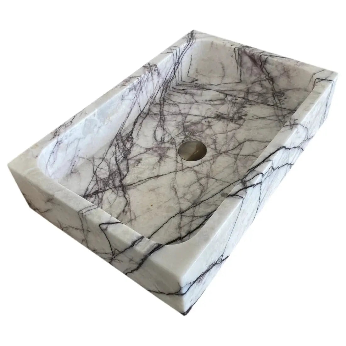 White Turkish Marble Rectangular Wall Mount Bathroom Sink Polished