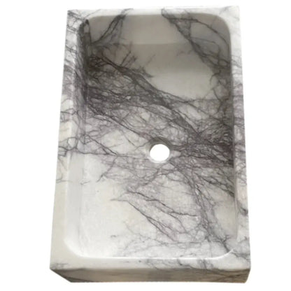 White Turkish Marble Rectangular Wall Mount Bathroom Sink Polished