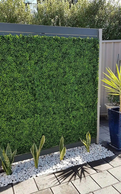 Mixed Boxwood Artificial Vertical Garden Green Wall Panel 40×40in 11 SQ FT – UV Resistant – Commercial Grade