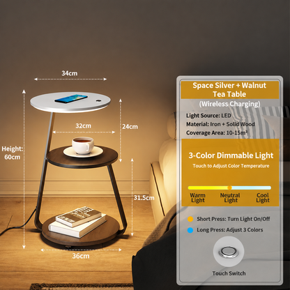 Smart Nightstand With Wireless Charger & Night Light