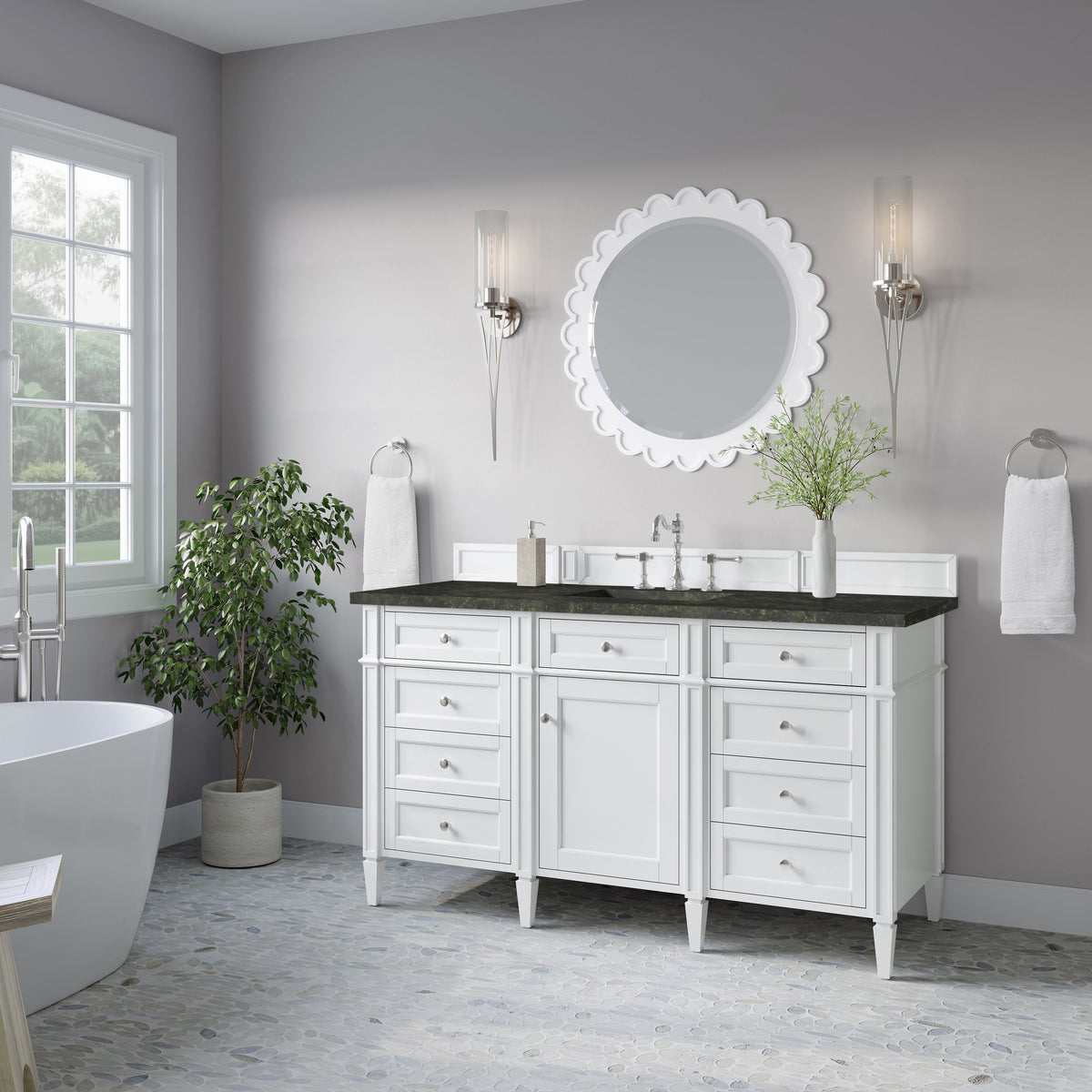 James Martin Brittany 60" Single Bathroom Vanity, Bright White