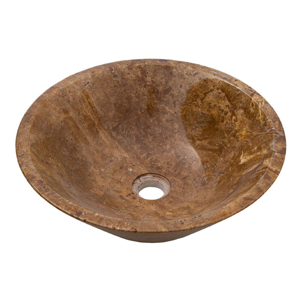 Handcrafted Noce Brown Travertine V-Shape Tapered Vessel Sink - Polished Finish 16x6