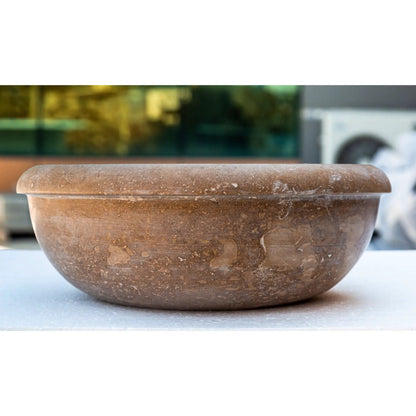 Noce Brown Turkish Handcrafted Travertine Drop-In Bathroom Sink