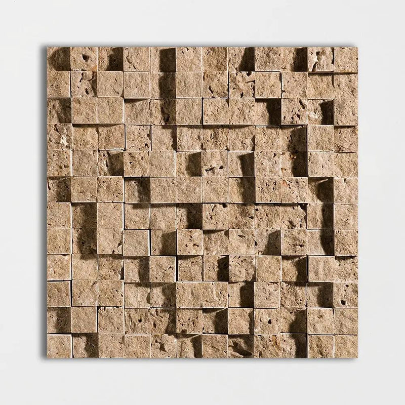 Noce Rock Face 1x1 Travertine Mosaics 12 5/8x12 5/8