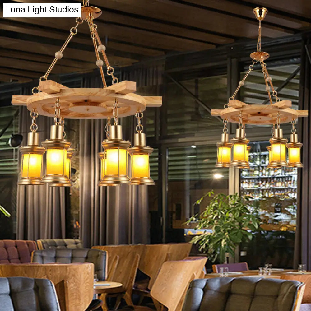 DecorBites™ Noemi - 6-Light Industrial Pendant Chandelier Lamp with Wood Rudder Deco