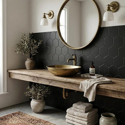 Noir Matte Midi Hexagon Ceramic Mosaics 8x10