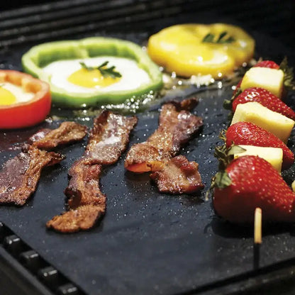 Non-stick black bbq grill mat kitchen and outdoor cooking accessory
