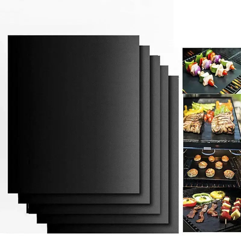 Non-stick black bbq grill mat kitchen and outdoor cooking accessory