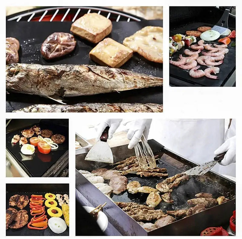 Non-stick black bbq grill mat kitchen and outdoor cooking accessory
