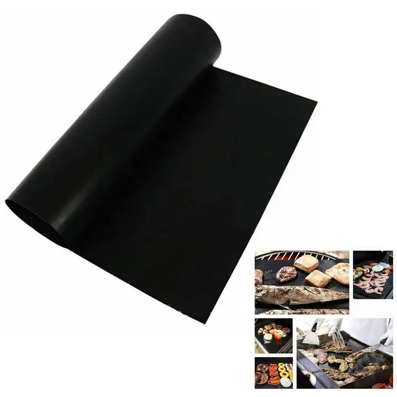 Non-stick black bbq grill mat kitchen and outdoor cooking accessory