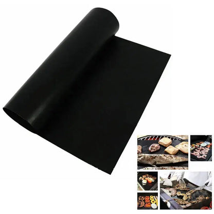 Non-stick black bbq grill mat kitchen and outdoor cooking accessory