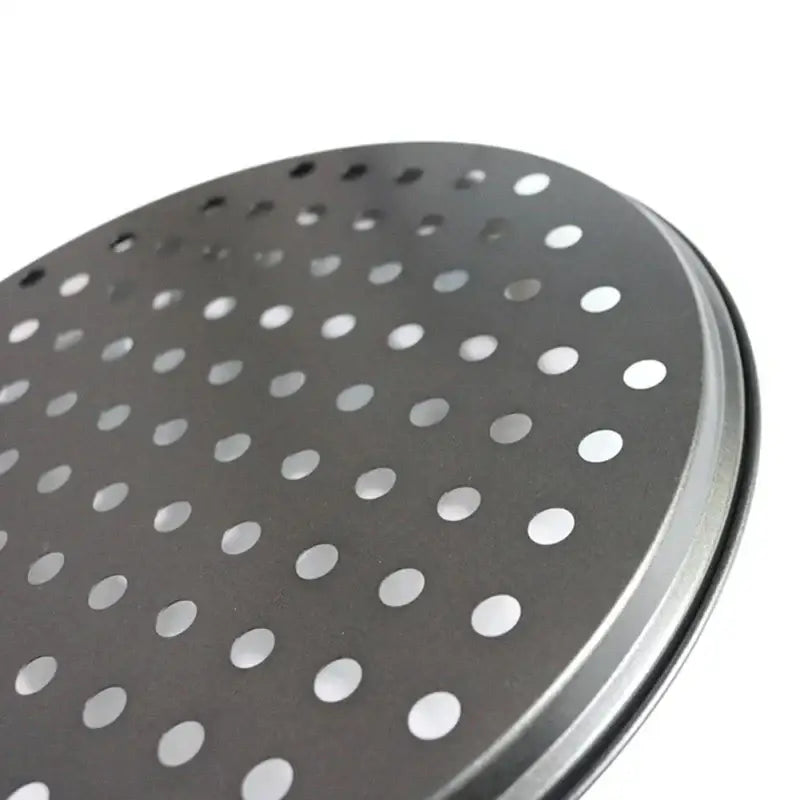 Non stick black carbon steel perforated pizza pan kitchen baking tray
