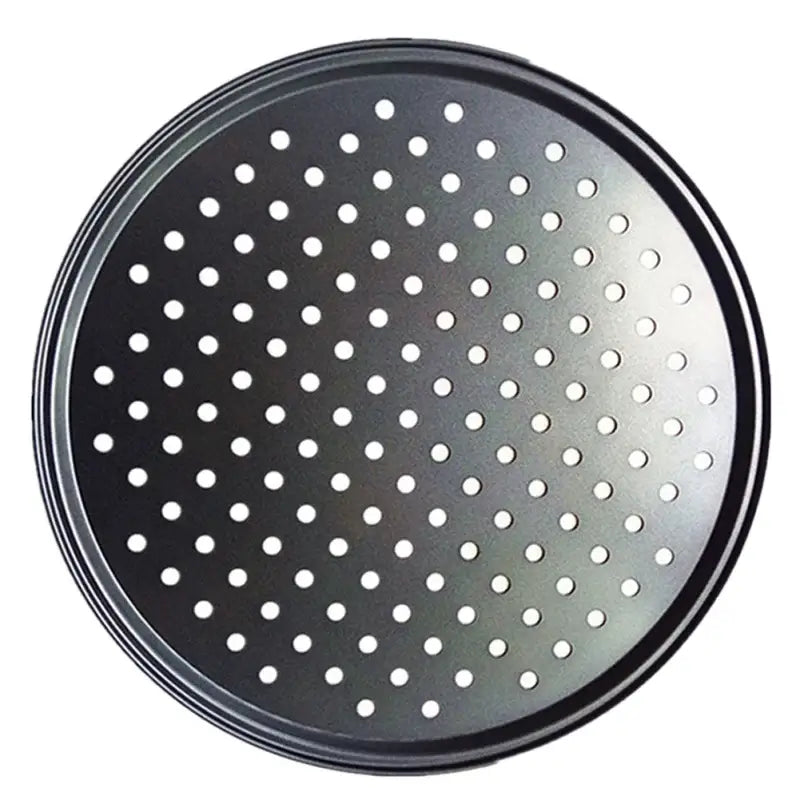 Non stick black carbon steel perforated pizza pan kitchen baking tray