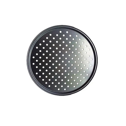 Non stick black carbon steel perforated pizza pan kitchen baking tray