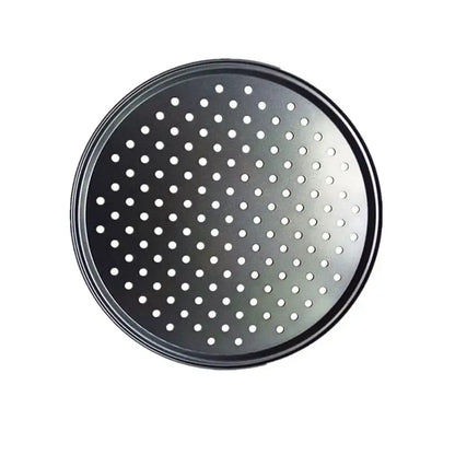 Non stick black carbon steel perforated pizza pan kitchen baking tray