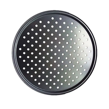 Non stick black carbon steel perforated pizza pan kitchen baking tray