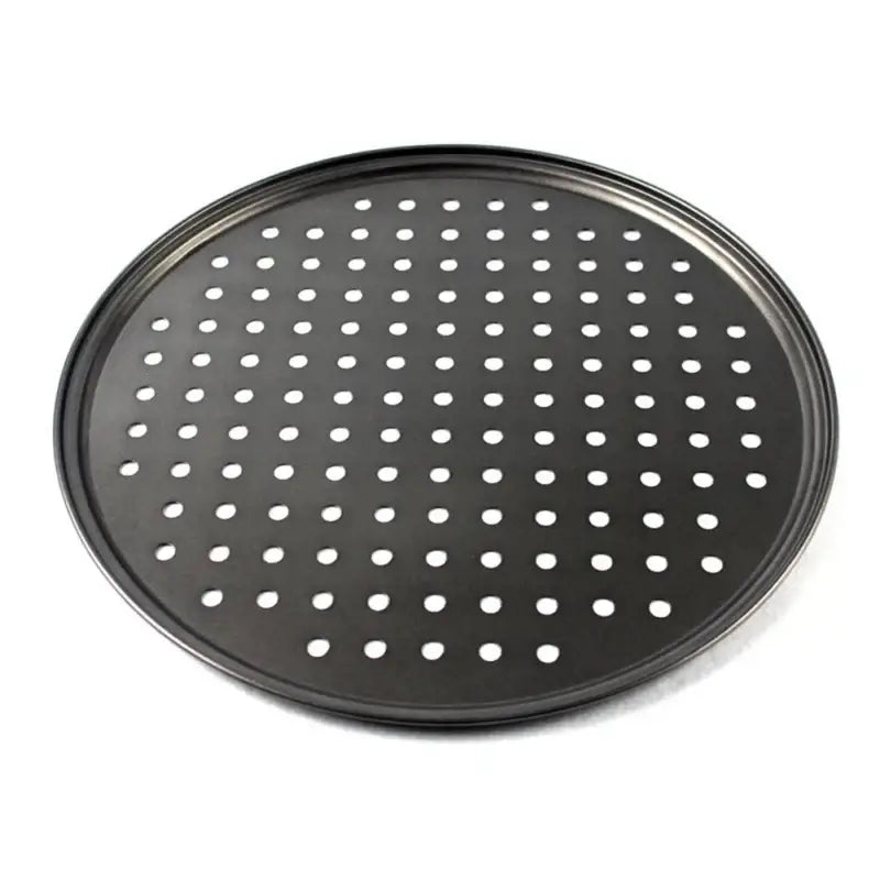 Non stick black carbon steel perforated pizza pan kitchen baking tray