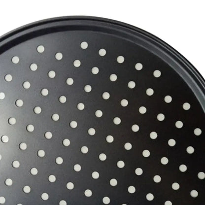 Non stick black carbon steel perforated pizza pan kitchen baking tray