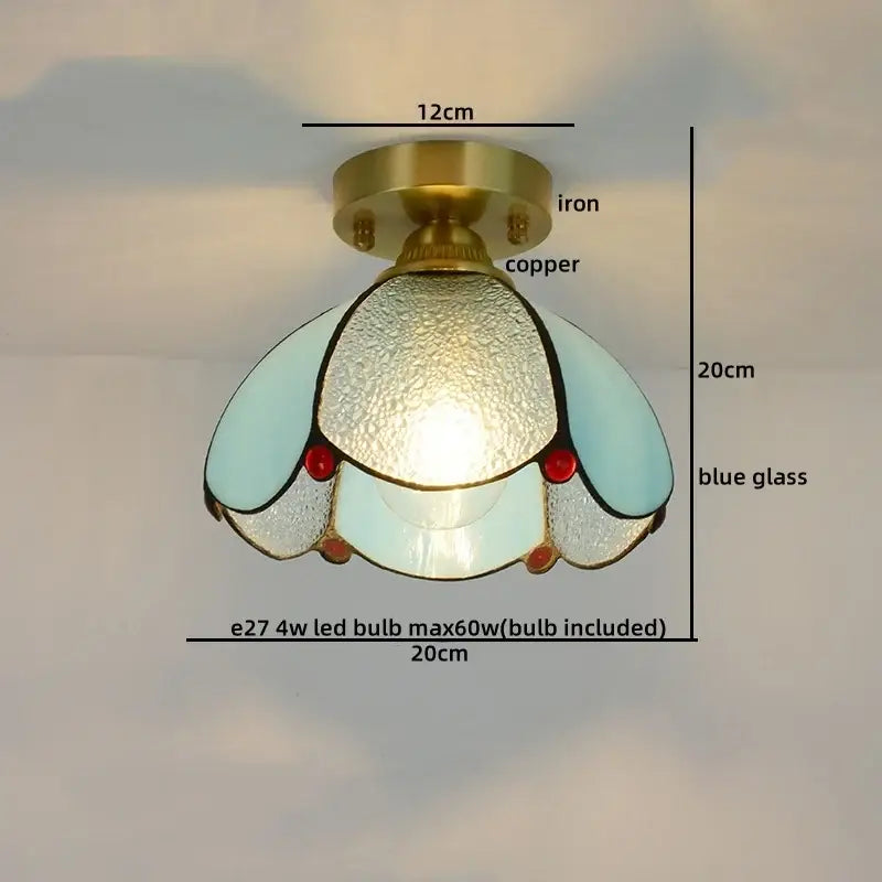 Nordic amber & teal stained glass copper led ceiling light bedroom
