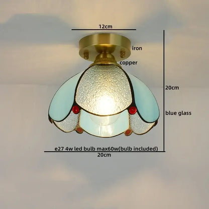 Nordic amber & teal stained glass copper led ceiling light bedroom