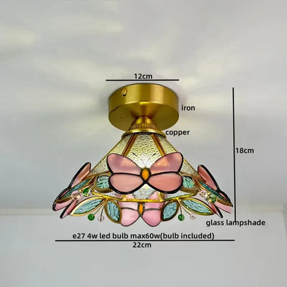 Nordic amber & teal stained glass copper led ceiling light bedroom