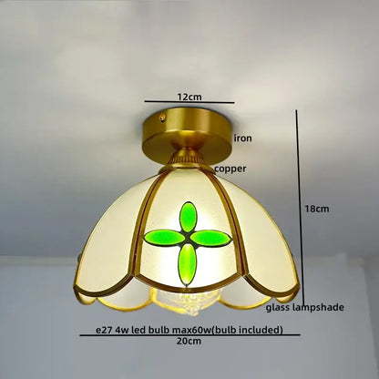 Nordic amber & teal stained glass copper led ceiling light bedroom