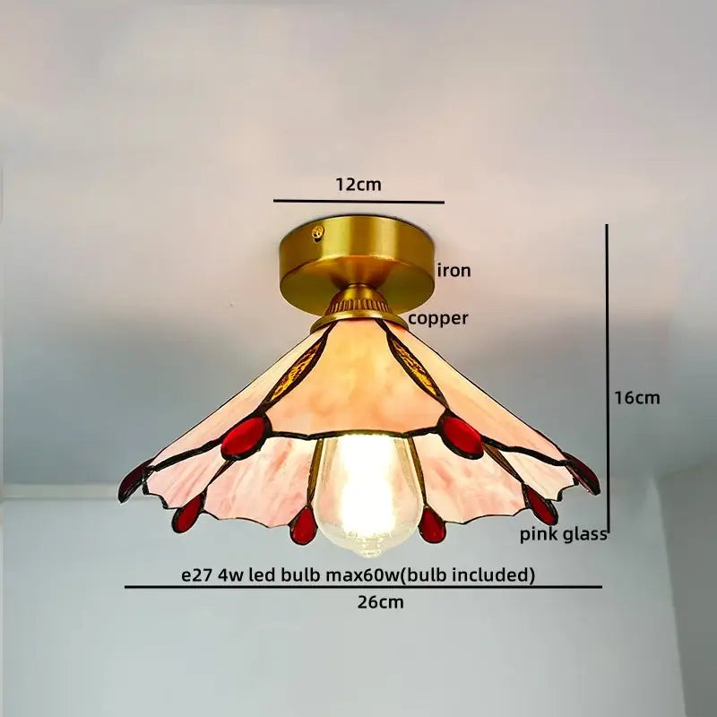 Nordic amber & teal stained glass copper led ceiling light bedroom