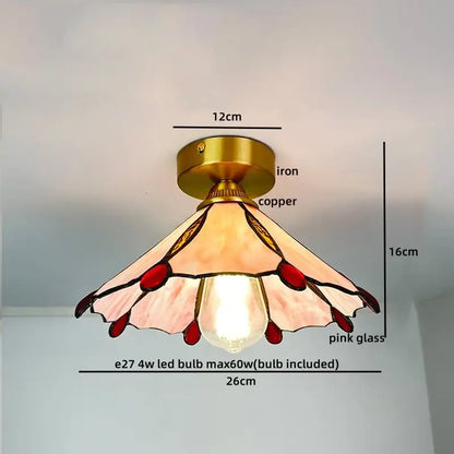 Nordic amber & teal stained glass copper led ceiling light bedroom