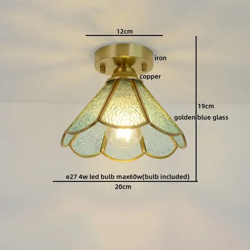 Nordic amber & teal stained glass copper led ceiling light bedroom