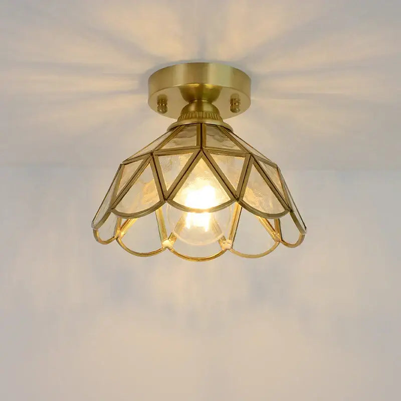 Nordic amber & teal stained glass copper led ceiling light bedroom