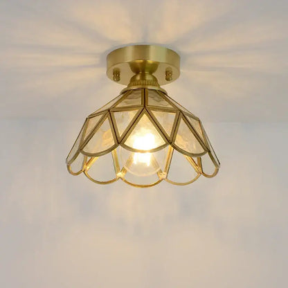 Nordic amber & teal stained glass copper led ceiling light bedroom
