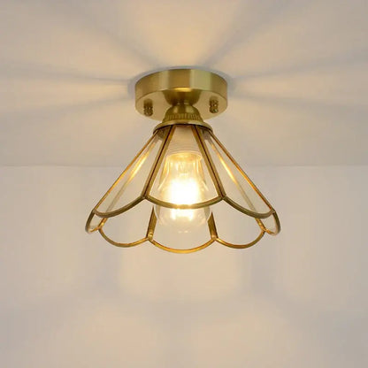 Nordic amber & teal stained glass copper led ceiling light bedroom