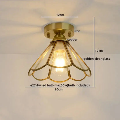 Nordic amber & teal stained glass copper led ceiling light bedroom