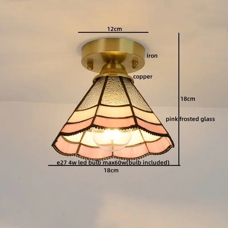Nordic amber & teal stained glass copper led ceiling light bedroom