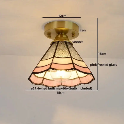 Nordic amber & teal stained glass copper led ceiling light bedroom