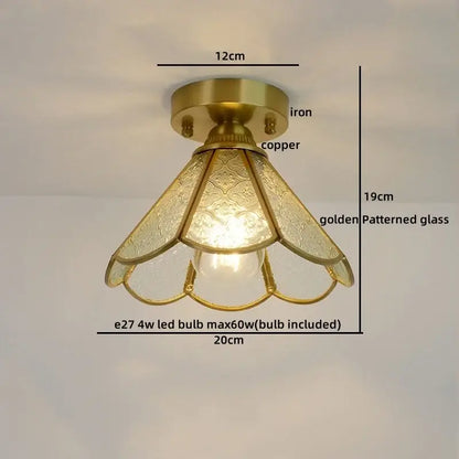 Nordic amber & teal stained glass copper led ceiling light bedroom