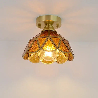 Nordic amber & teal stained glass copper led ceiling light bedroom