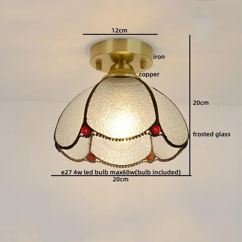 Nordic amber & teal stained glass copper led ceiling light bedroom
