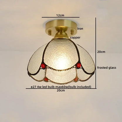 Nordic amber & teal stained glass copper led ceiling light bedroom