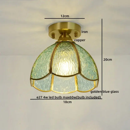 Nordic amber & teal stained glass copper led ceiling light bedroom