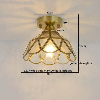Nordic amber & teal stained glass copper led ceiling light bedroom