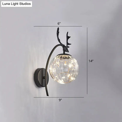 Nordic ball wall mount black antler sconce bedroom fairy light