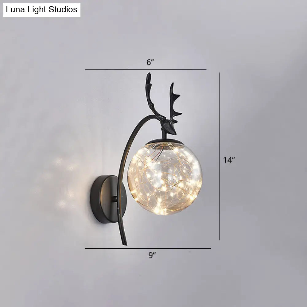 DecorBites™ Nordic Ball Wall Mount LED Glass Stairs Sconce Light with Antler Decor - Starry Illumination