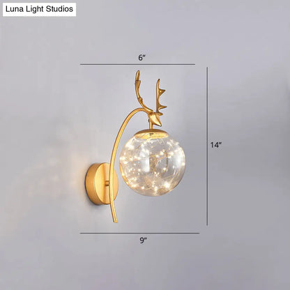 DecorBites™ Nordic Ball Wall Mount LED Glass Stairs Sconce Light with Antler Decor - Starry Illumination