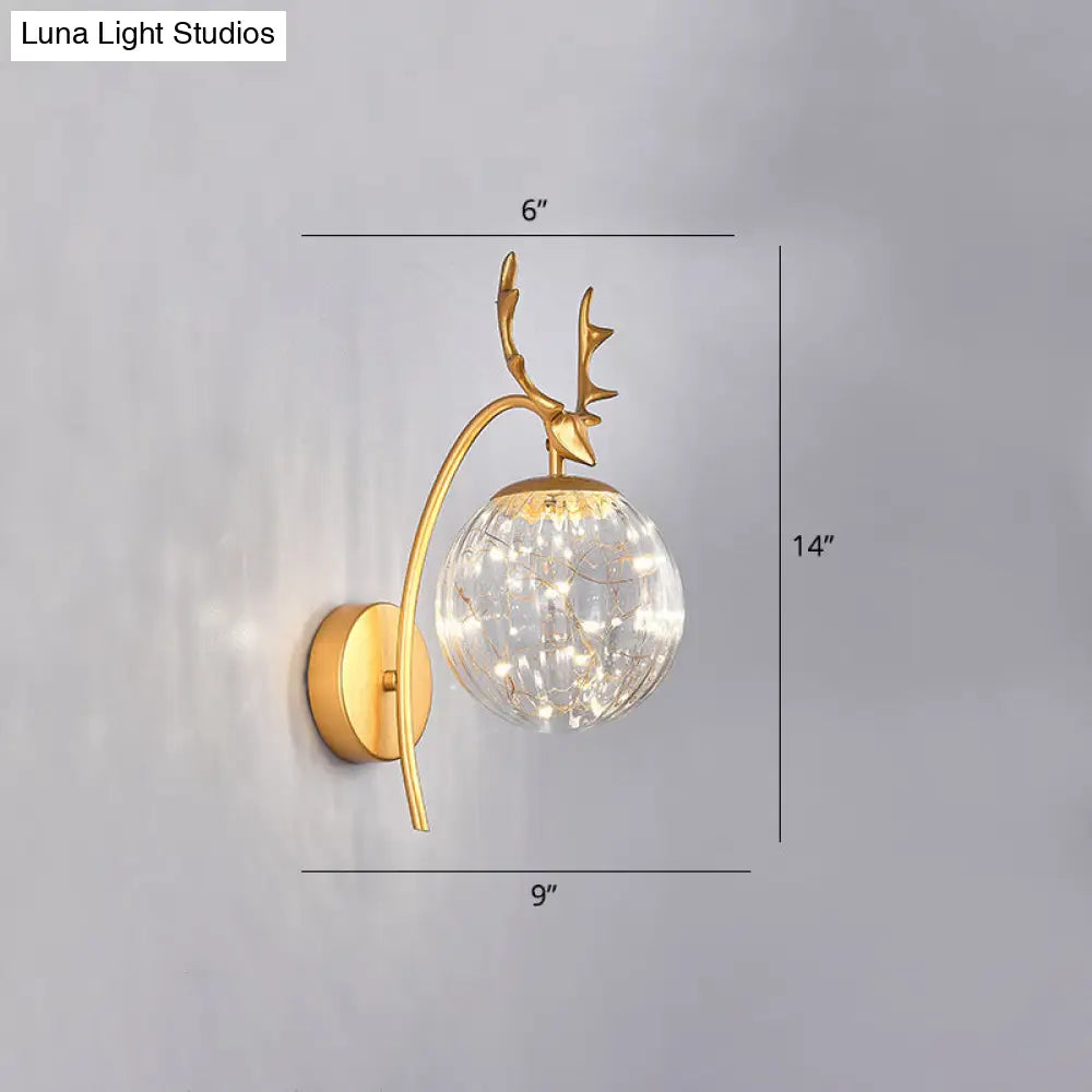 DecorBites™ Nordic Ball Wall Mount LED Glass Stairs Sconce Light with Antler Decor - Starry Illumination