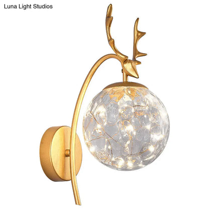 DecorBites™ Nordic Ball Wall Mount LED Glass Stairs Sconce Light with Antler Decor - Starry Illumination