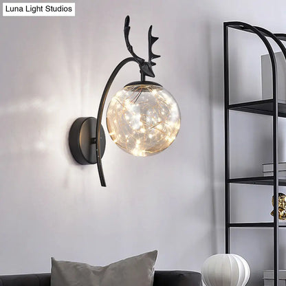 DecorBites™ Nordic Ball Wall Mount LED Glass Stairs Sconce Light with Antler Decor - Starry Illumination