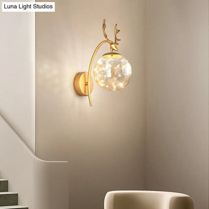 DecorBites™ Nordic Ball Wall Mount LED Glass Stairs Sconce Light with Antler Decor - Starry Illumination
